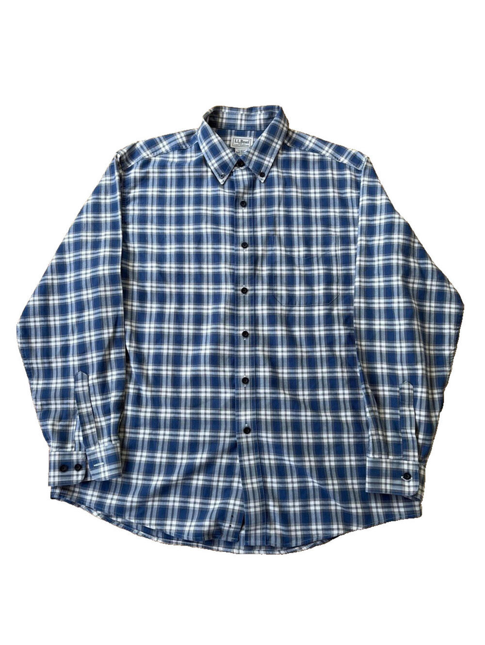 L.L.Bean Men's Traditional Fit Scotch Plaid Flannel Shirt Large Reg Blue/White
